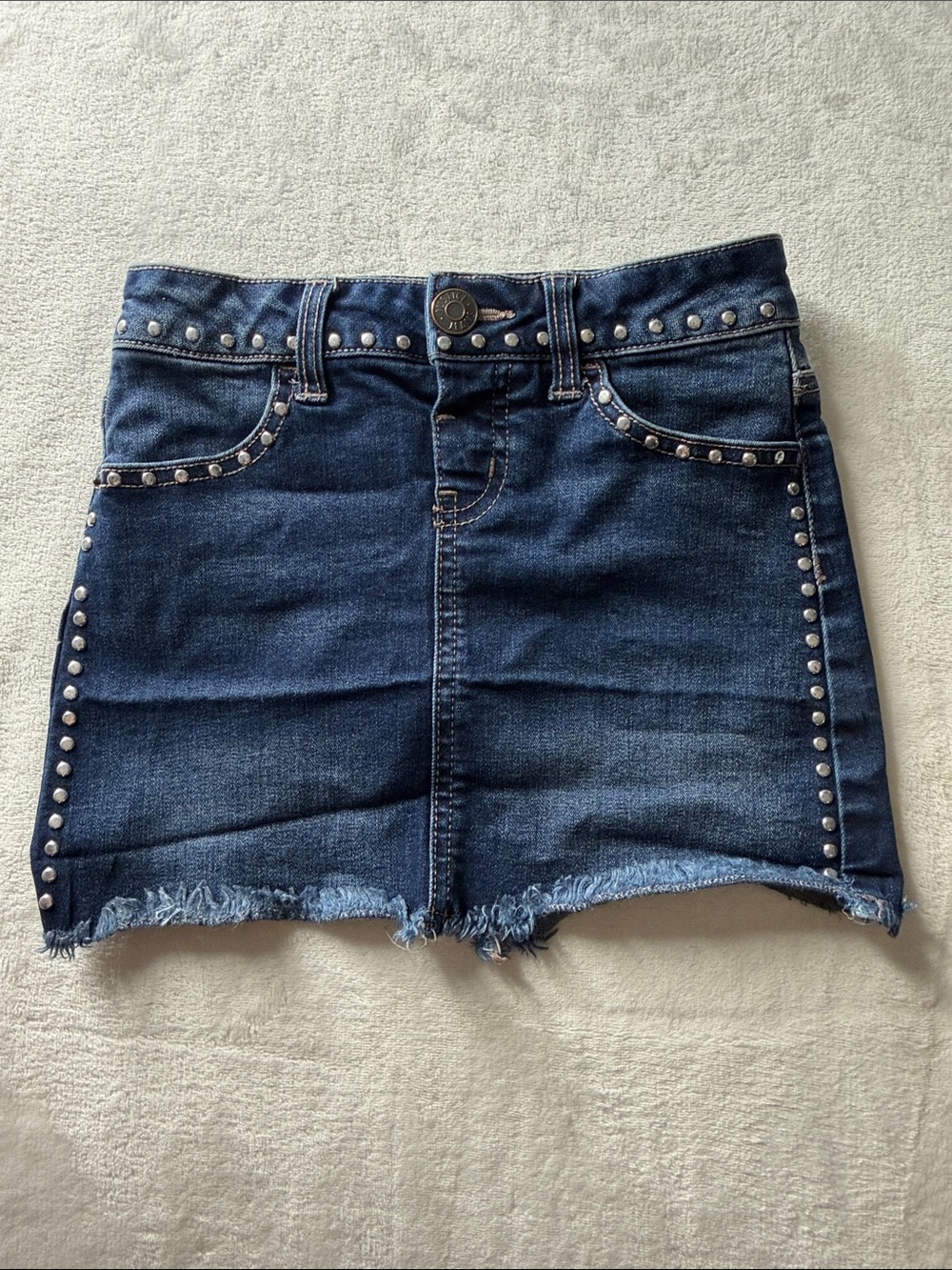 Justice Dark Blue Denim Mini Skirt with Silver Stud Accents
